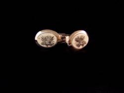 Silvertone Scrimshaw Fossil Ivory Cuff Links