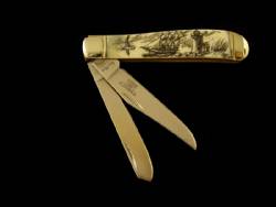 Scrimshaw Knife with Solid Silver Bolster Handles