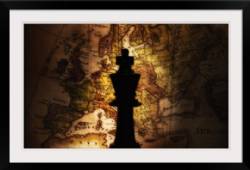 King chess piece on old world map