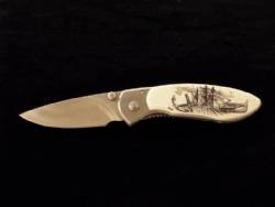 Scrimshaw Knife With Antler Bone Handle