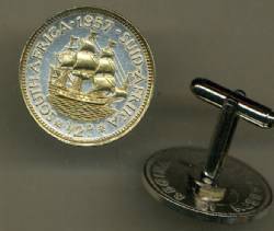 So. African  Penny Sailing Ship Cuff Links