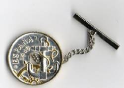 Spanish 50 centimes Gold & silver Anchor & Ships Wheel Tie Tack