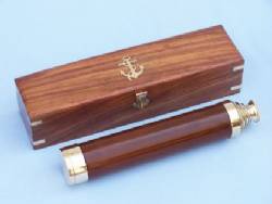 Admiral's Brass and Wood Spy Glass With Rosewood Box 25"