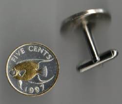 Bermuda 5 cent Gold & Silver Angel Fish Cuff Links