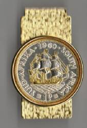 So. African penny Gold & silver Sailing ship Money Clip