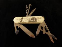 Swiss Army Knife With Bone Scrimshaw