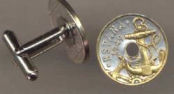 Spanish 50 Centimes Anchor & Ships Wheel Cuff Links