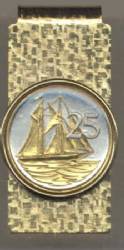 Cayman Islands 25 cent Sail boat Money Clip