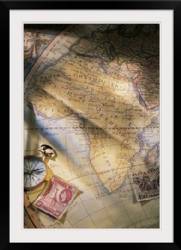 Map of Africa with compass and stamps