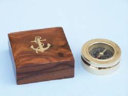 Brass Paperweight Compass With Rosewood Box 3"