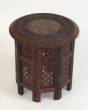 Carved Wooden Octogonal Table Brass Inlay