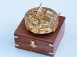 Brass Round Sundial Compass With Rosewood Box 6"
