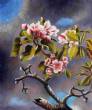 Branch of Apple Blossoms Against a Gray Cloudy Sky