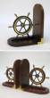 Bookend Pair Wooden Ship Wheel Brass Fitted