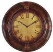 Round Wall Clock in Leather on Wood