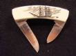 Scrimshaw 2 Blade Knife With Antler Bone Handle